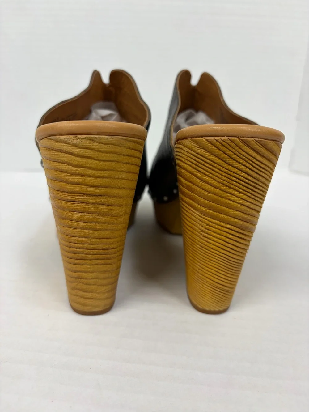 Kork Ease Harlin Wood Heel Platform Leather Open Toe Mule Clog Brown Size 9